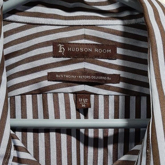 Hudson Room Men's Button Dress Shirt 17 1/2 36 Stiped Long Sleeve Front Pocket - Picture 4 of 6